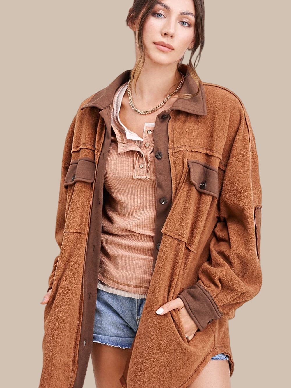 Classic Oversized Shacket in Rust Brown